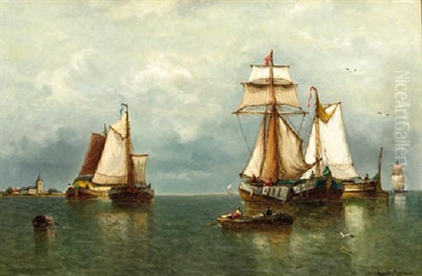 Journee D'automne Sur Le Zuyderzee (holland): Shipping On The Zuiderzee, Holland Oil Painting by Auguste Henri Musin