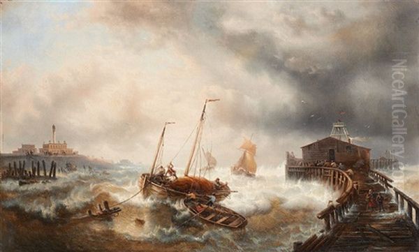 Tempete Pres Du Pier Oil Painting by Francois-Etienne Musin