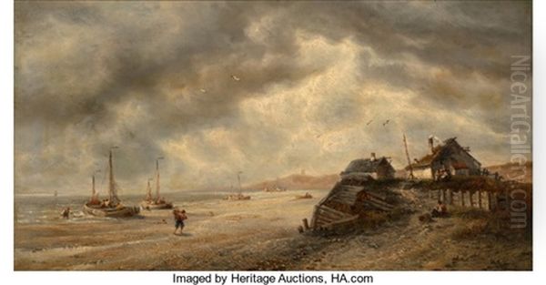 Fisherfolk Along The Shore Oil Painting by Francois-Etienne Musin