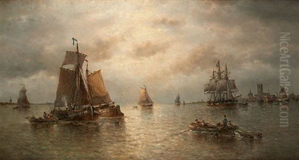 La Meuse A Dordrecht Oil Painting by Francois-Etienne Musin