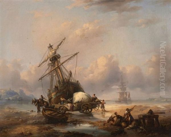 Navire Sur Un Rivage Oil Painting by Francois-Etienne Musin