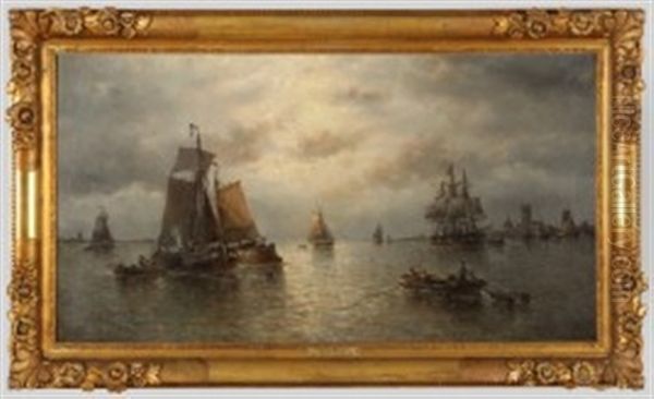 La Meuse A Dordrecht Oil Painting by Francois-Etienne Musin