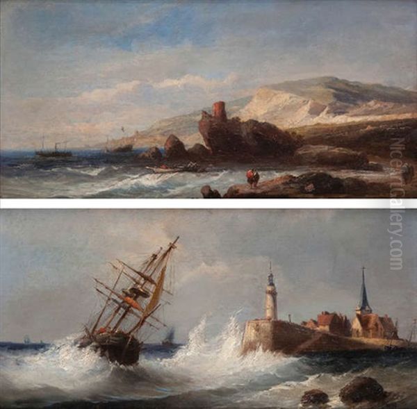 Geanimeerd Rotsachtig Kustgezicht Bij Kalme En Woelige Zee Oil Painting by Francois-Etienne Musin