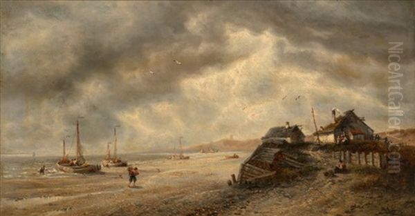 Fisherfolk Along The Shore Oil Painting by Francois-Etienne Musin