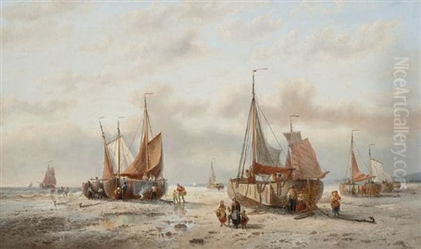 The Return Of The Fishermen At Sunset Oil Painting by Francois-Etienne Musin