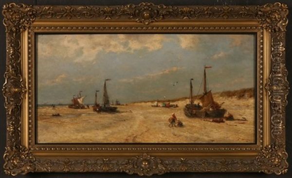 On The Beach At Katwick Oil Painting by Francois-Etienne Musin