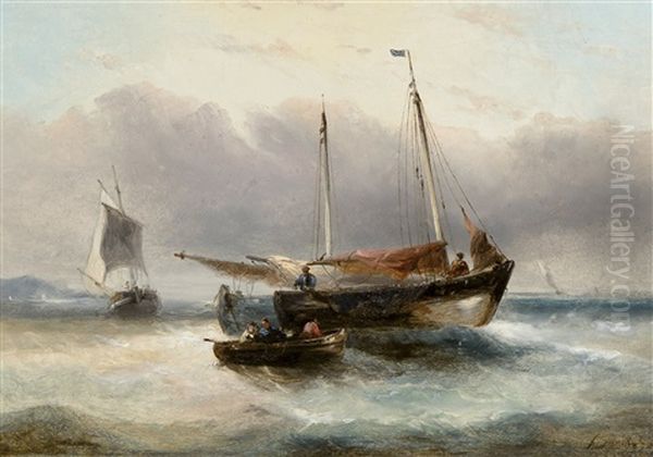 Marine - Bateau Sur La Plage (2 Works) Oil Painting by Francois-Etienne Musin