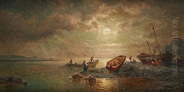 Rayons Argentes Sur La Cote De Bretagne Oil Painting by Francois-Etienne Musin