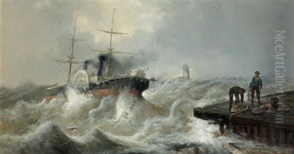 Le Depart Du Vapeur Oil Painting by Francois-Etienne Musin