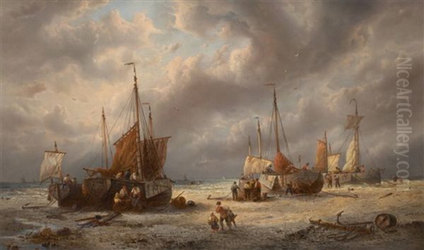 Pecheurs Sur Une Plage Hollandaise Oil Painting by Francois-Etienne Musin