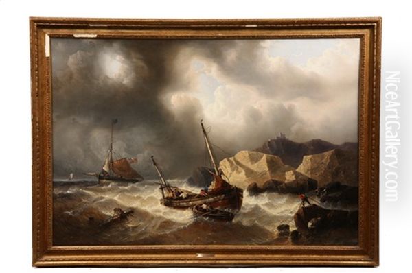 Trawler In Distress Oil Painting by Francois-Etienne Musin