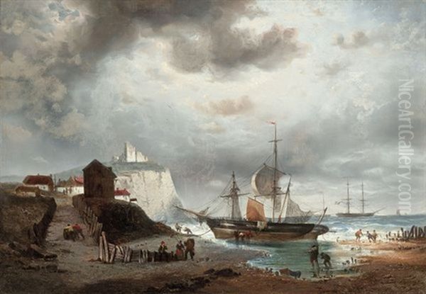 Voiliers Dans Une Baie D'une Cote Rocheuse Oil Painting by Francois-Etienne Musin