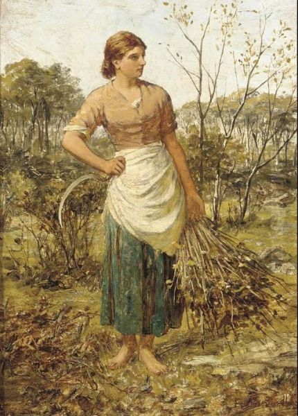 Gathering Wood For The Thatch Oil Painting by Frank Bindley