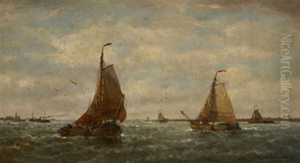 Scheldeboot Et Vapeur Par Temps Calme Oil Painting by Francois-Etienne Musin