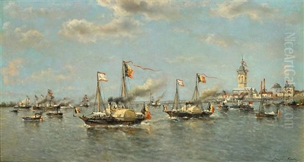 Belgische Vloot Bij Havenuitvaart Oil Painting by Francois-Etienne Musin