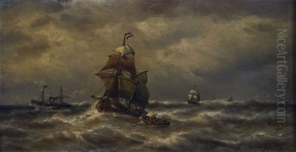 Schiffe Auf Sturmischer See Oil Painting by Francois-Etienne Musin