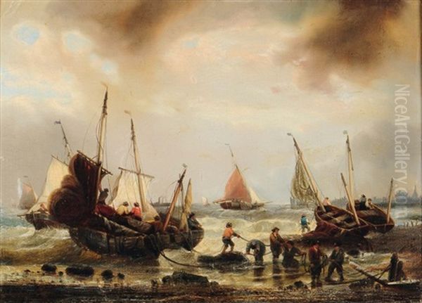 L'arrivee Des Chaloupes Oil Painting by Francois-Etienne Musin