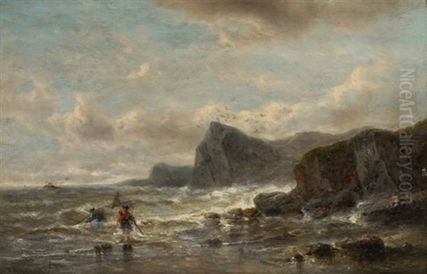 Pecheurs De Crevettes En Bord De Mer Oil Painting by Francois-Etienne Musin