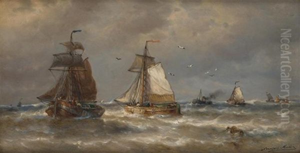 Coup De Vent Sur Le Zuyderzee En Hollande Oil Painting by Francois-Etienne Musin