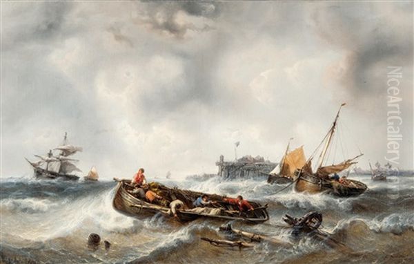 Het Uitvaren Van De Haven Bij Hoge Zee Oil Painting by Francois-Etienne Musin