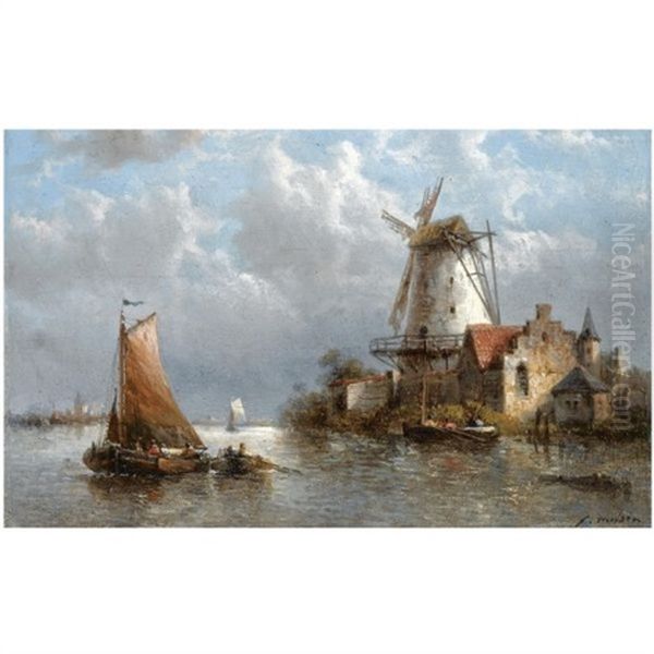 A River Scene Near Overschie Oil Painting by Francois-Etienne Musin