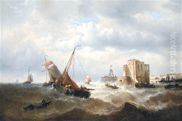 Schepen Op Woelige Zee Oil Painting by Francois-Etienne Musin