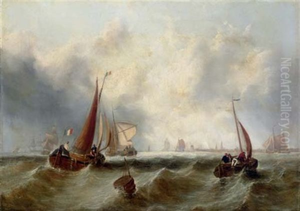 Kraggs - Danish Warships - Before Antwerp Harbour Oil Painting by Francois-Etienne Musin