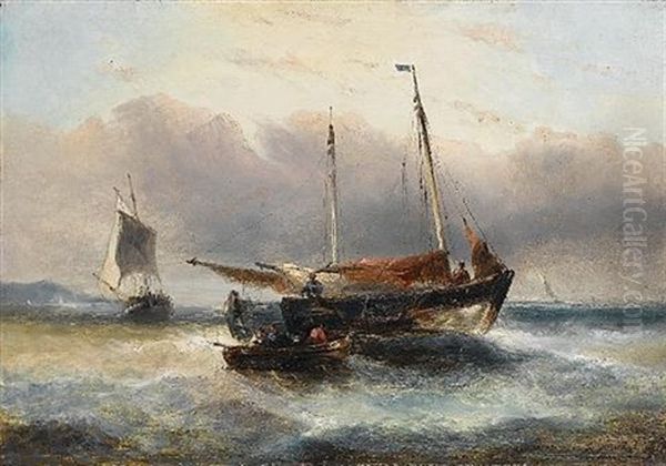 Coming Ashore (+ Retrieving Driftwood; 2 Works) Oil Painting by Francois-Etienne Musin