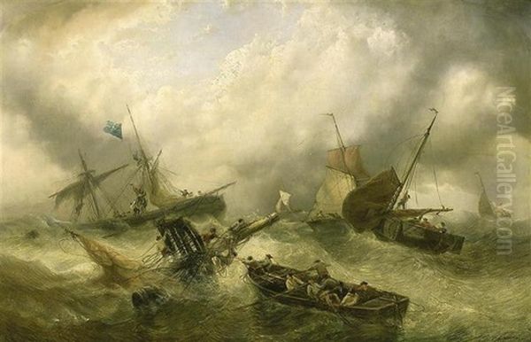 Marine Par Gros Temps Avec Scene De Naufrage Oil Painting by Francois-Etienne Musin