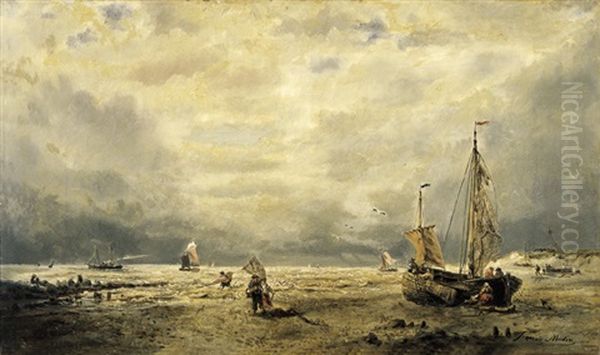 Strand Met Vissers Oil Painting by Francois-Etienne Musin