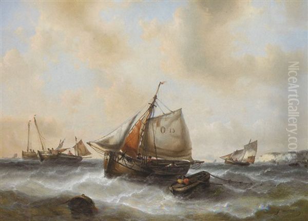 Pecheurs Ostendais Au Large De Douvres Oil Painting by Francois-Etienne Musin