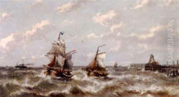 Shipping Off A Port Oil Painting by Francois-Etienne Musin