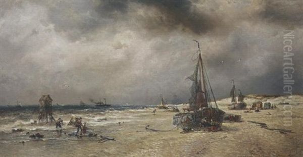 L'approche D'un Orage. Plage De La Panne Oil Painting by Francois-Etienne Musin