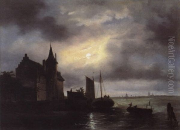 Vissers Bij Maanacht Oil Painting by Francois-Etienne Musin