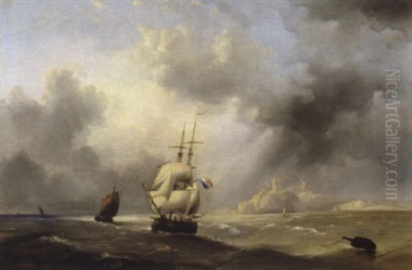 Zeilschepen Voor De Kust Van Dover Oil Painting by Francois-Etienne Musin