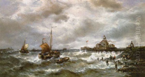 L'approche Du Mauvais Temps - Rentree Au Port D'ostende Oil Painting by Francois-Etienne Musin