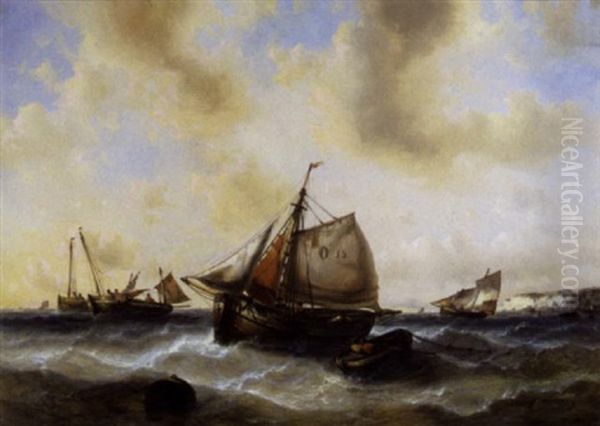 Vissersboten Voor De Kust Oil Painting by Francois-Etienne Musin