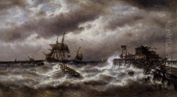 Stormweer Bij Het Staketsel Oil Painting by Francois-Etienne Musin