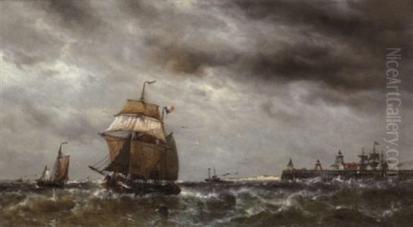 Depart Des Barques De Peche Oil Painting by Francois-Etienne Musin