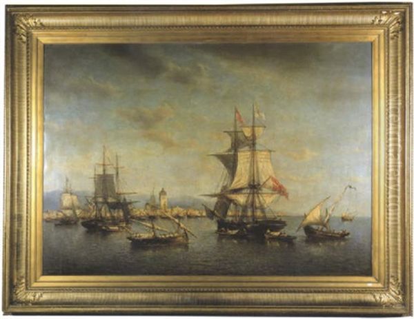 Vaisseaux Et Chaloupes Dans Le Port De Villa Nova, Au Portugal Oil Painting by Francois-Etienne Musin