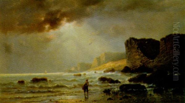 A Coastal Scene Oil Painting by Francois-Etienne Musin