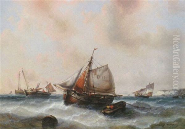 Fiskeskutor Till Sjoss Oil Painting by Francois-Etienne Musin