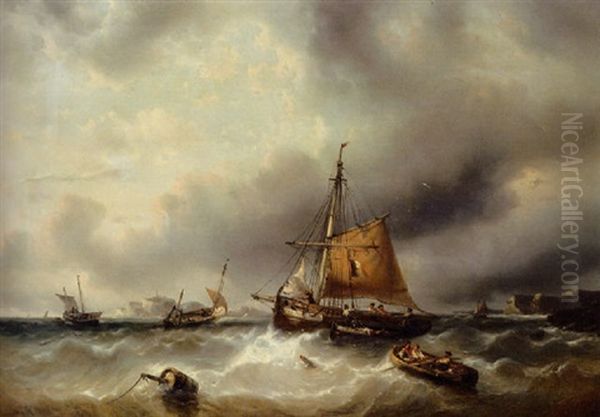 Shipping Off The Coast Of Brittany Oil Painting by Francois-Etienne Musin