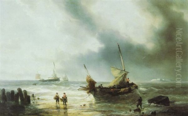 Fischerboote An Der Kuste Oil Painting by Francois-Etienne Musin