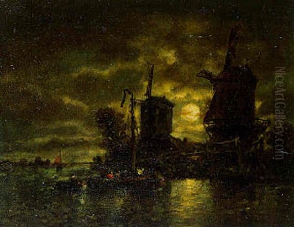 Clair De Lune Sur La Meuse En Hollande Oil Painting by Francois-Etienne Musin