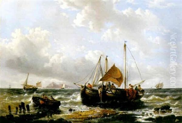 Kustmotiv Med Fiskebatar Oil Painting by Francois-Etienne Musin