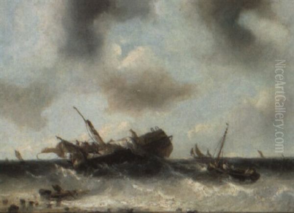 A Shipwreck Oil Painting by Francois-Etienne Musin