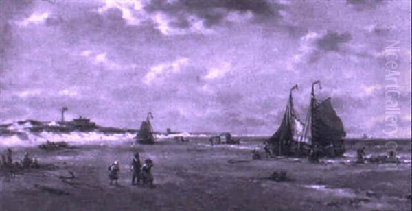 La Plage De La Panne En Flandre Oil Painting by Francois-Etienne Musin