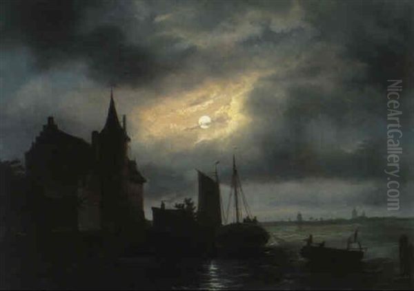 Vissers Bij Maannacht Oil Painting by Francois-Etienne Musin