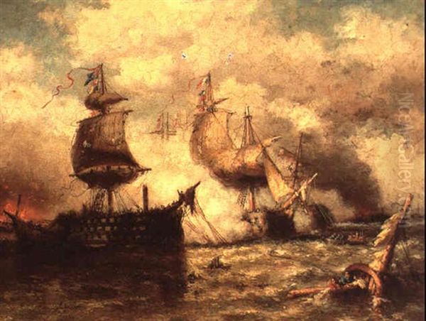 Combat Naval Oil Painting by Francois-Etienne Musin